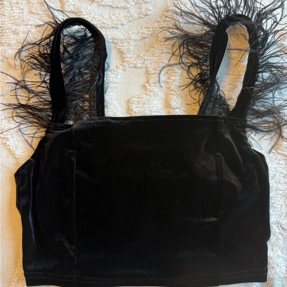 SHEIN Tops - SHEIN Black Velvet Bandeau with Feather Detail size Small B33